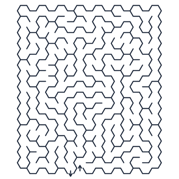 Hexagonal maze &mdash; honeycomb grid of six-sided cells