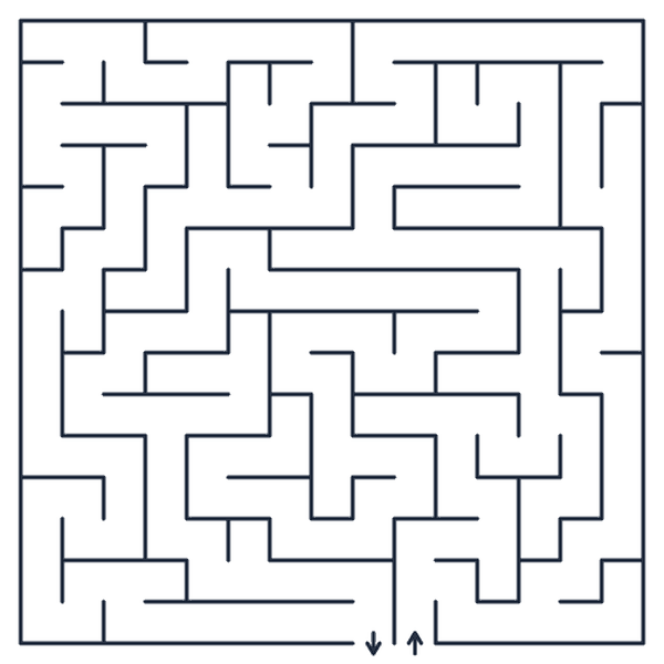 Orthogonal maze &mdash; classic grid of square cells with a single-path solution